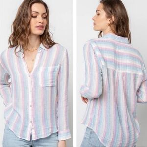 Rails Rainbow Stripe Button Down Shirt Cotton Gauze‎ Relaxed Fit Women's Large
